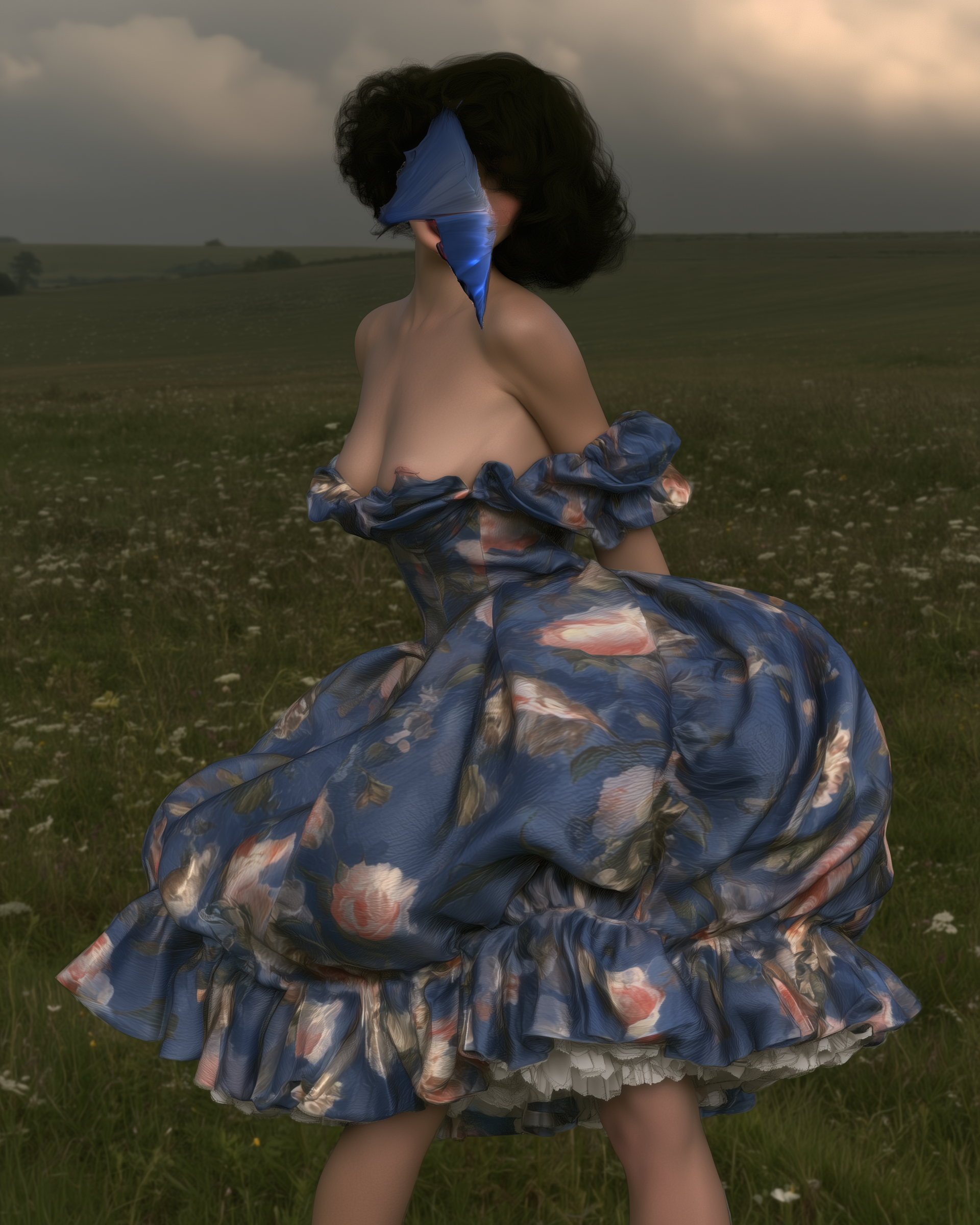 Blue Muse portrait in a blue dress and veil